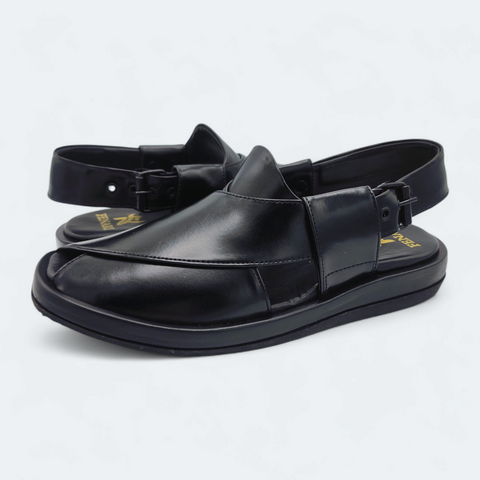 Aura Round Comfortable Peshawari Chappal Black