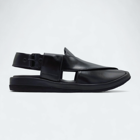 Aura Round Comfortable Peshawari Chappal Black