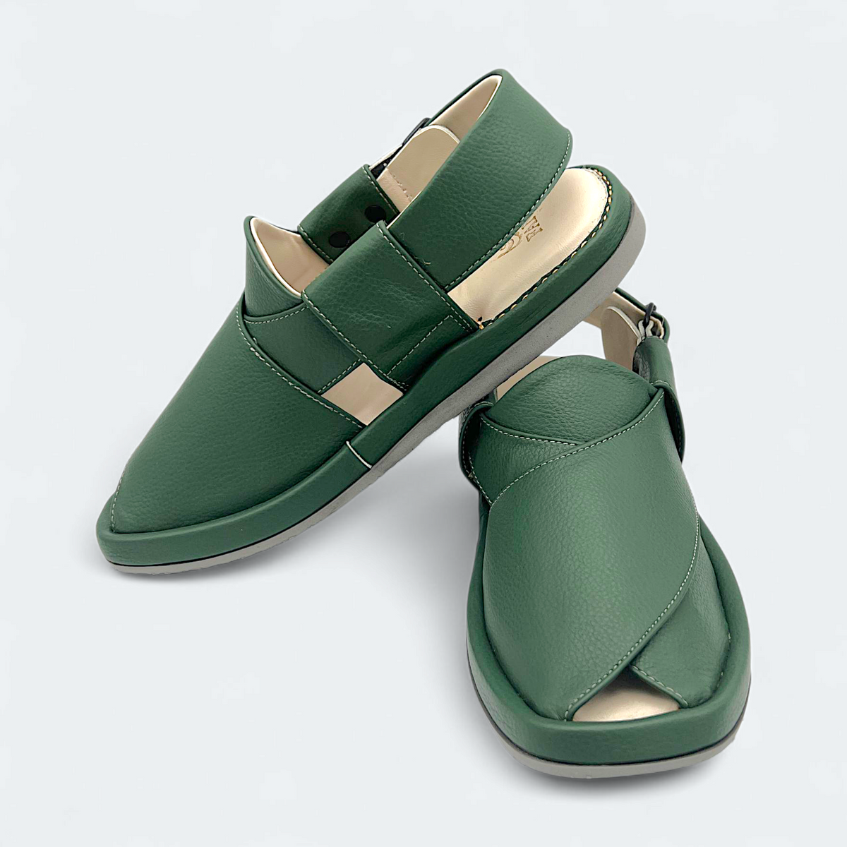 Round GoGo Peshawari Chappal Green